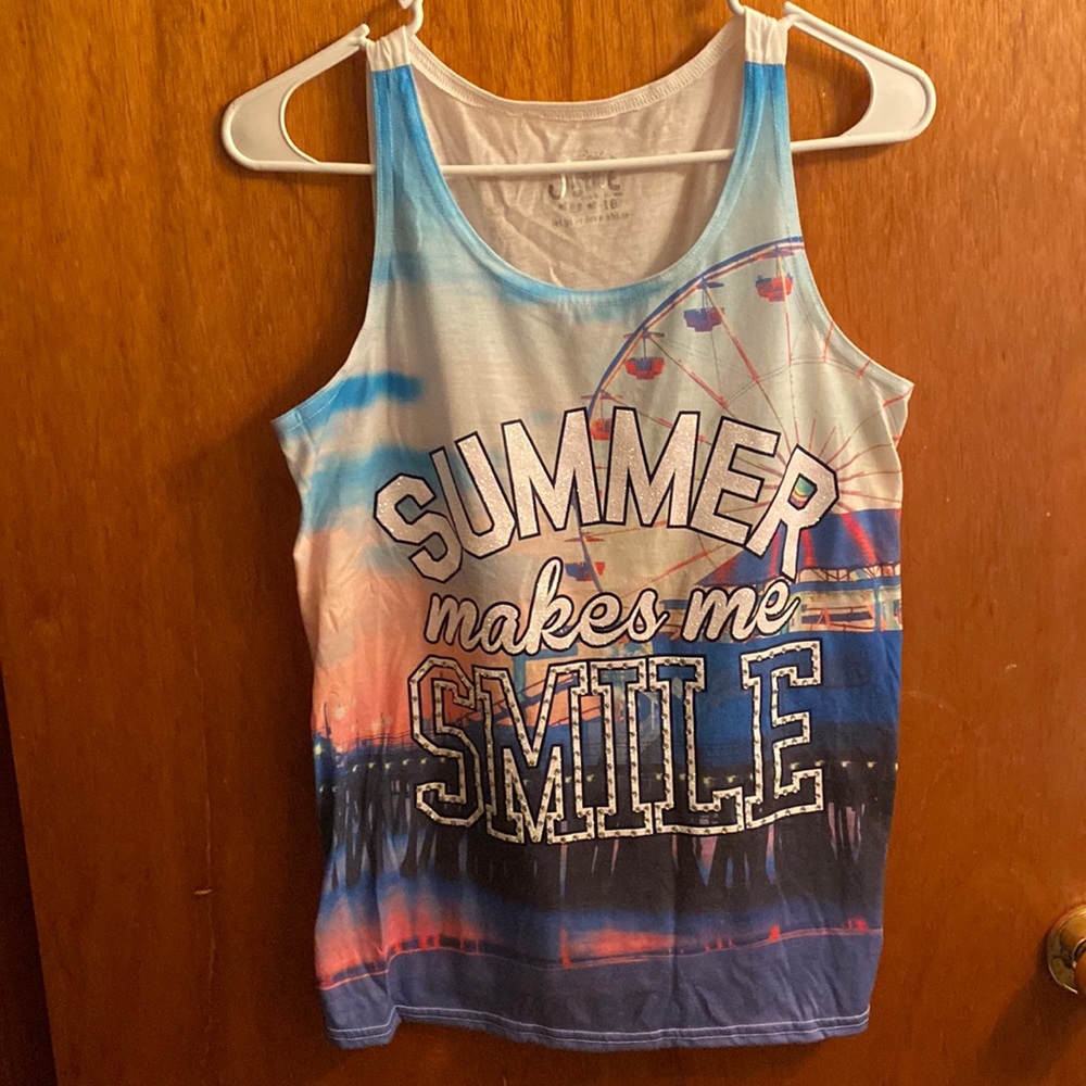 Justice Girl's Multi Color Summer Boardwalk Fair Theme Print White Tank Top